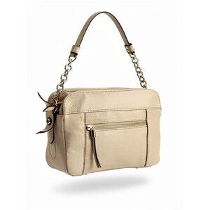 B Makowsky‎ Beige Leather Shoulder Bag With Chain Strap & Gold Hardware